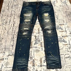 Switch Remarkable  Blue Jeans Mens 38x34 Slim Taper Fit Distressed NWT